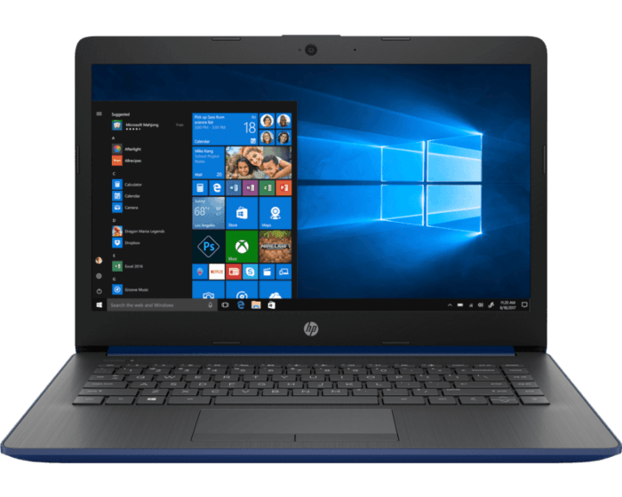 Combo Portátil HP 14-cm0021la + Mouse inalámbrico HP 200 + Audífonos Intraaurales HP 100 + Funda de Neopreno HP Negra/Azul de 14